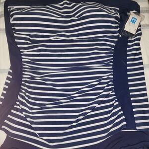 NWT Lands End Navy and White Striped Swimsuit Top Sz. 14-16